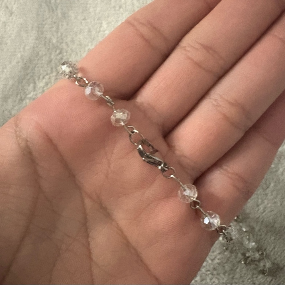 SOLD! Silver Beaded Necklace | 16” Iridescent Chain - Picture 4 of 4